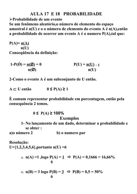 Espa O Amostral E Probabilidade Pdf