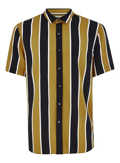 Mustard And Black Stripe Short Sleeve Shirt Collared Shirts Clothing Tryapp Striped