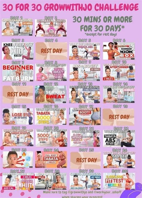 30 Day Fitness Challenge For Beginners Growwithjo Artofit