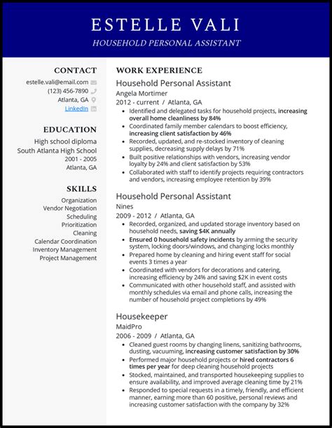 Household Personal Assistant Resume Examples For