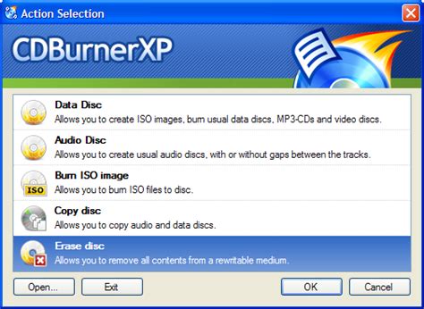 CDBurnerXP: Erase a disc