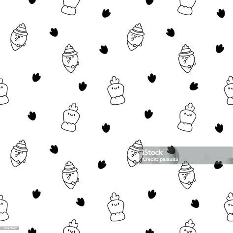 Kawaii Carrot With Funny Faces Seamless Pattern Coloring Page Cute