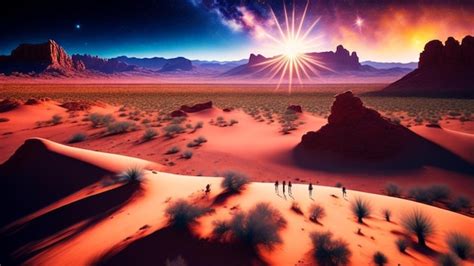 Una Escena Del Desierto Con Una Puesta De Sol Y Una Escena Del Desierto