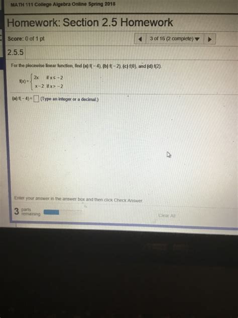 Solved Math 111 College Algebra Online Spring 2018 Homework