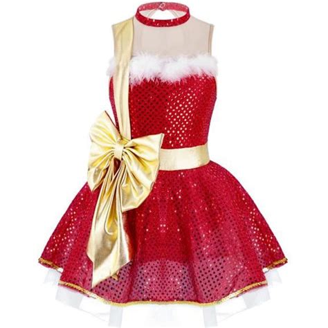 Iefiel Robe Cérémonie Fille Enfant Brillante Robe Mère Noël Fille