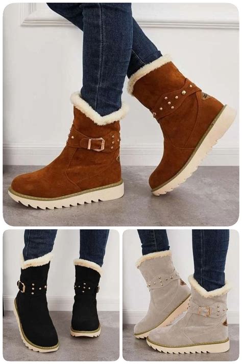 Women Winter Boots Snow Ankle Boots Warm Fur Lined Slip on Booties ...