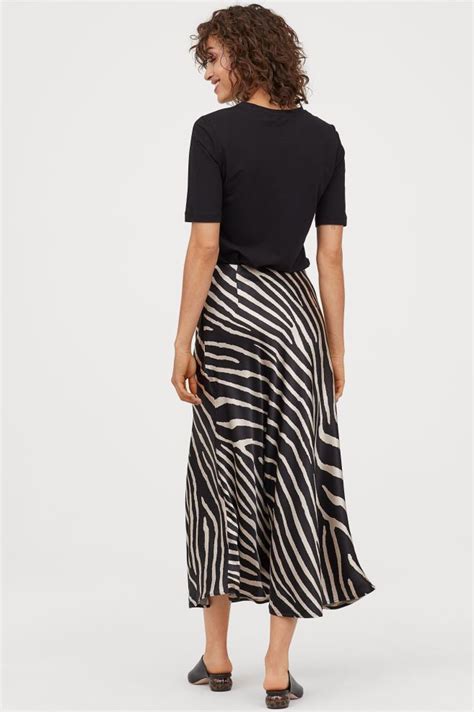 Flared Satin Skirt Black Zebra Print Ladies Handm Us Zebra Dress