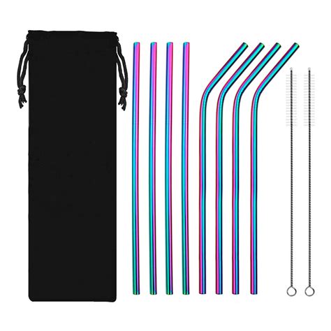 Custom Logo Metal Straw Set Set Of 8 Reusable Stainless Steel Metal