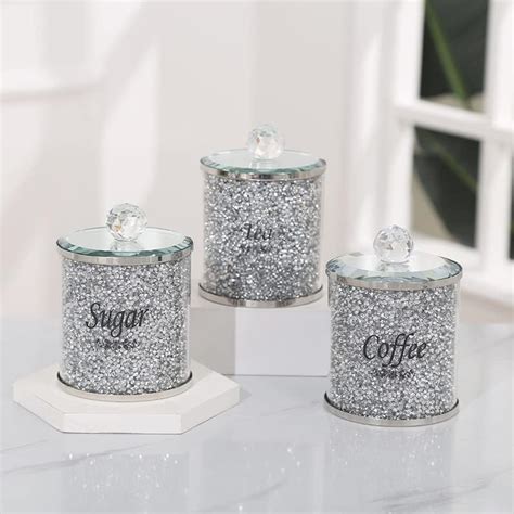 Signature Crystal Crushed Diamond Tea Coffee Sugar Canister Jars