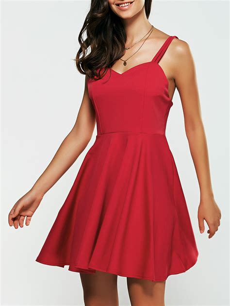 17 Off Backless Spaghetti Strap Mini Skater Dress Rosegal