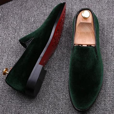 Green Velvet Prom Business Mens Loafers Dress Shoes Loafers