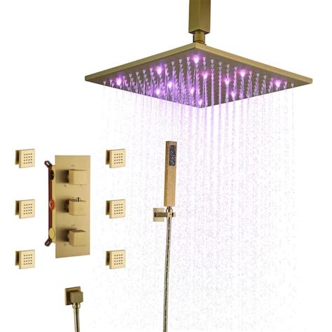 CASAINC 6 Spray 12 In LED Thermostatic Dual Shower Heads Ceiling Mount