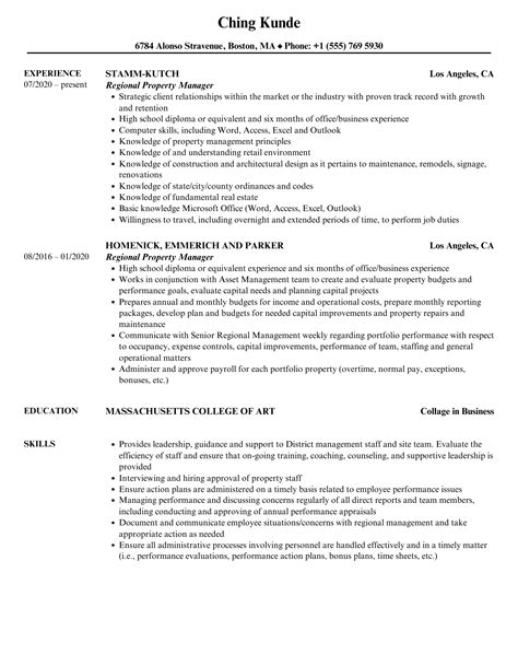 Regional Property Manager Resume Samples Velvet Jobs