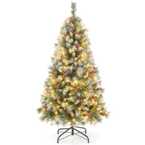 Goplus 5ft Pre-Lit Christmas Tree, Artificial Hinged Xmas Tree with 20 ...