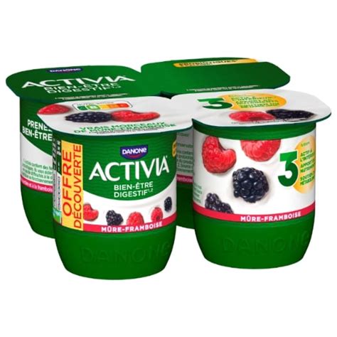 Yaourt aux fruits bifidus mûre framboise ACTIVIA les 4 pots de 125 g