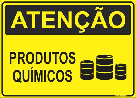 Placa Sinalização Atenção Produtos Químicos Aplica Placas