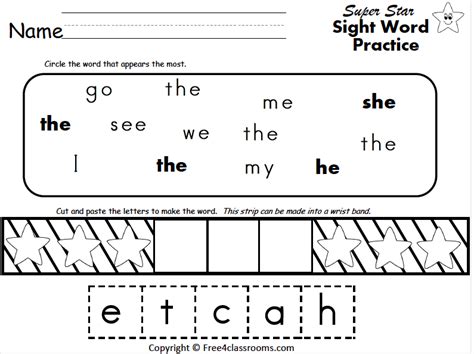 Free Sight Word Activity And Wrist Band The Free Worksheets