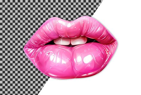 Premium Psd Glossy Pink Woman Lips Sublimation Design Clipart