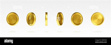 Golden Coin 3d In Different Angles Of Rotation Realistic Vector Set Of