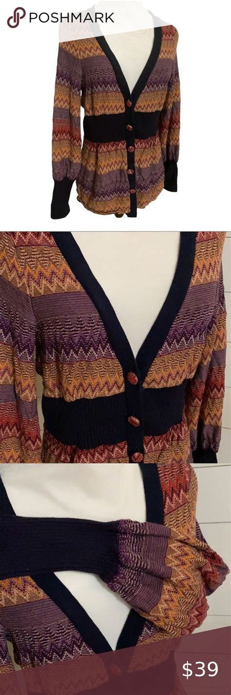 Anthropologie Moth Stripe Chevron Button Cardigan Sweater M Button