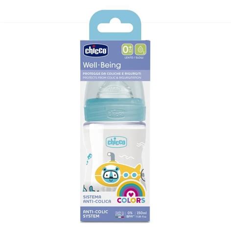 Chicco Biberon Bien Être Débit Lent 0m Bleu 150ml Cdiscount