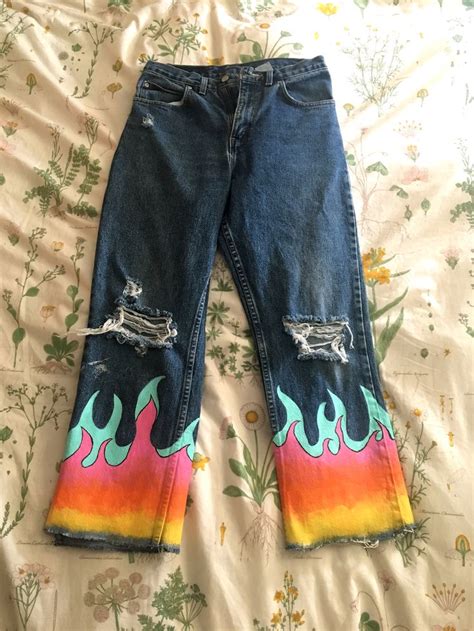 Flame Pants DIY Denim repurposed jeans | Painted clothes, Painted denim ...