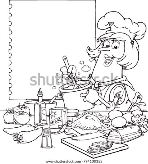 Woman Cooking Chef White Uniform Stock Vector Royalty Free 794100355