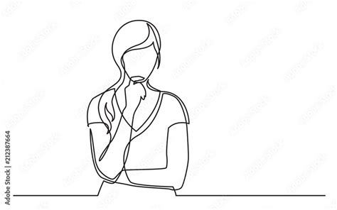 continuous line drawing of woman confused thinking Stock Vector | Adobe ...