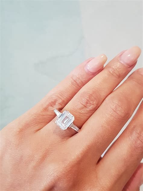 3 Carat Emerald Cut Lab Created Diamond Engagement Ring Three Etsy