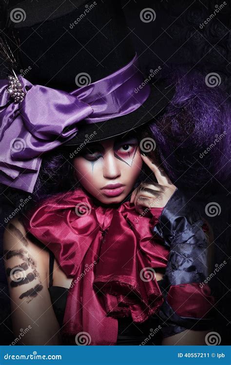 Fanciful Artistic Woman Harlequin Performing Stock Image Image Of