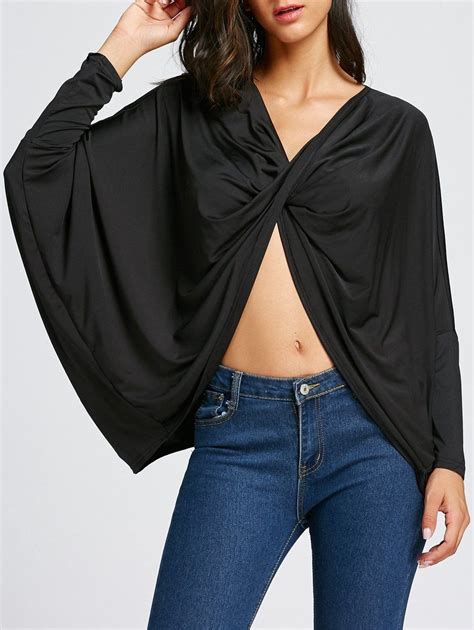 Batwing Sleeve Midriff Baring Twist Front Blouse Clothes For Women