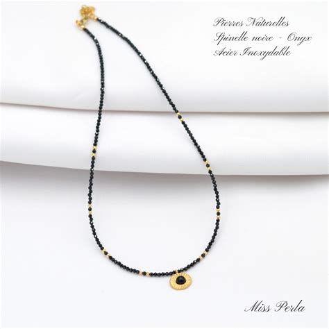 Collier Fin Spinelle Noire Et Onyx Miss Perla