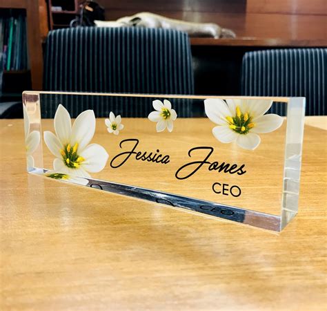 Premium Acrylic Desk Name Plate Jasmine Flower - ooclas