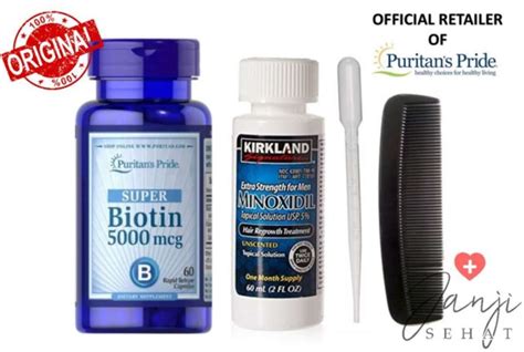 Promo Paket Kirkland Minoxidil 60ml Puritan Pride Biotin 5000 Mcg 60