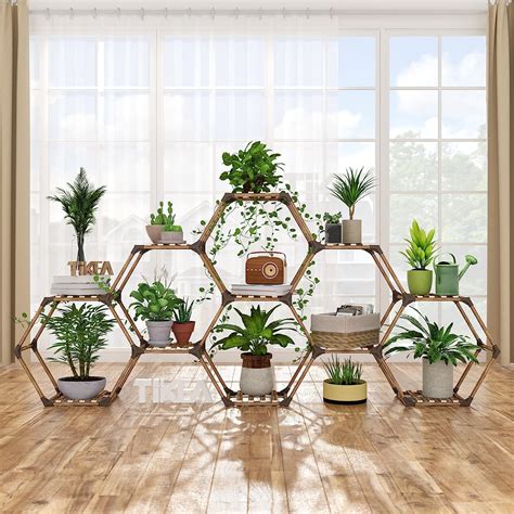 Tikea Plant Stand Indoor Hexagonal Plant Stand For Multiple Plants Indoor Outdoor