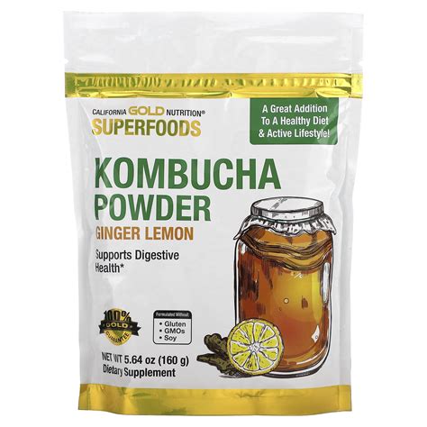 California Gold Nutrition Superfoods Healthy Kombucha Powder Ginger Lemon Root Extract 5 64