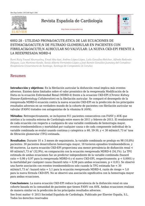 Pdf Revista Espa Ola De Cardiolog A Utilidad Pron Stica De