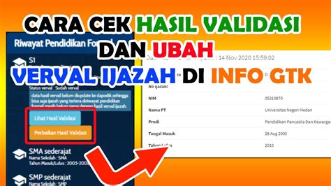 CARA CEK HASIL VALIDASI VERVAL IJAZAH DAN UBAH VERVAL IJAZAH DI INFO