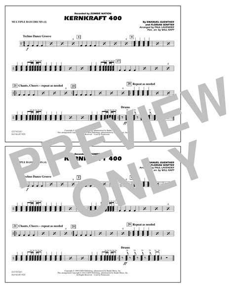 Kernkraft 400 Arr Paul Lavender Multiple Bass Drums Sheet Music