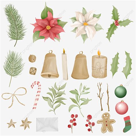 Christmas Elements Clipart Vector Watercolor Christmas Element Clipart