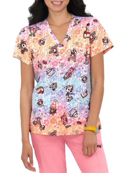 Leslie Tokidoki Sweet Cafe V Neck Print Scrub Top Scrubs And Beyond