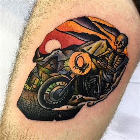 Skeleton motorcycle tattoo done by @samkanetattoo | www.otzi.app ...