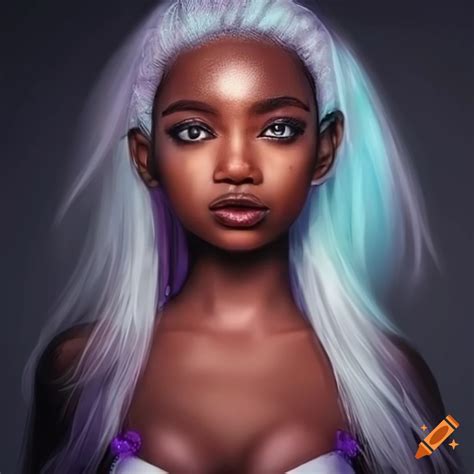 A Pretty Light Skinned Black Girl With White Hair And Purple Eyes On Craiyon