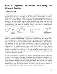 Synthesis Of Benzoic Acid Using The Grignard Reaction In Lab Docsity