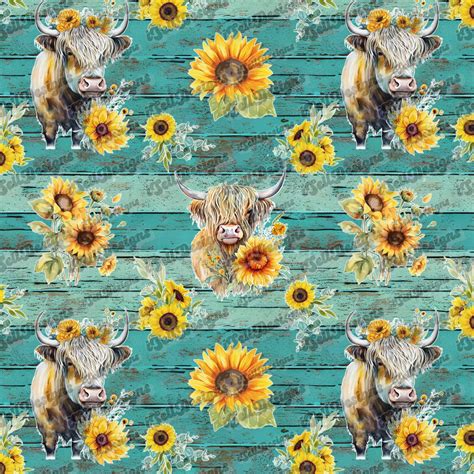 Highland Cow Seamless Pattern Seamless Custom Seamless Pattern