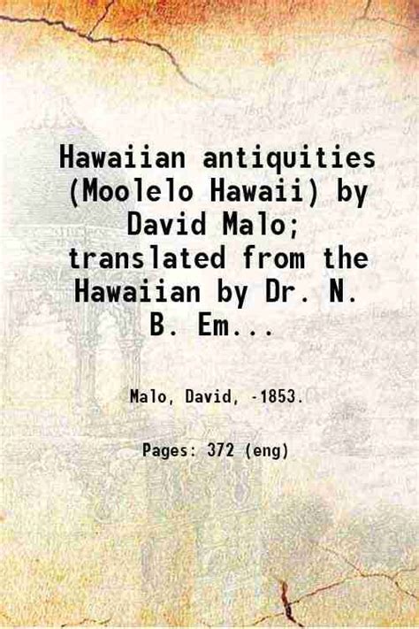 Hawaiian Antiquities Moolelo Hawaii By David Malo Translated From