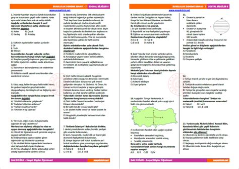 6 Sınıf Sosyal Bilgiler Bursluluk Deneme Sınavı 7 Sosyal Bilgiler