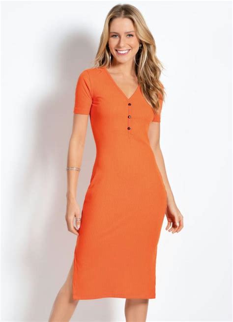 Vestido Midi Laranja Es Decorativos Queima De Estoque