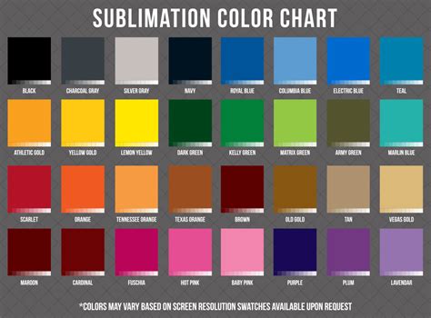 Sublimation Color Chart Printable