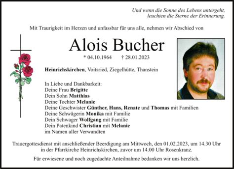 Traueranzeigen Von Alois Bucher Mittelbayerische Trauer